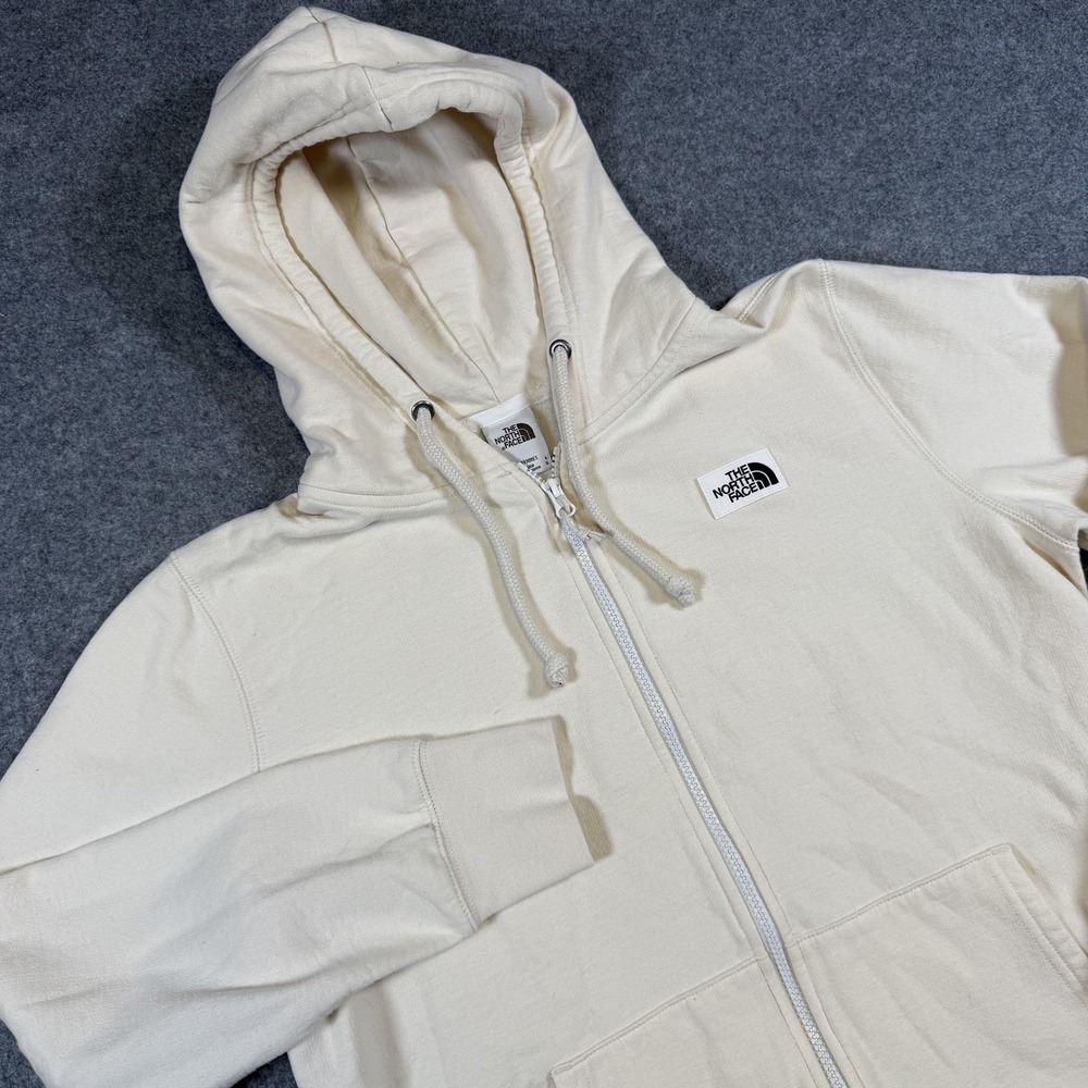 The North Face Hoodie Womens Large White Full Zip Fleece Logo Sweatshirt A7WXG